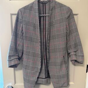 Babaton Black & White Plaid Blazer with red Windowpane